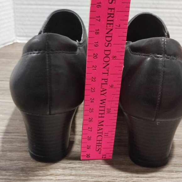 Dr. Scholl's Chip Comfort Shoes Sz 8 1/2  Black Leather Preppy Dress Heels - Picture 6 of 12